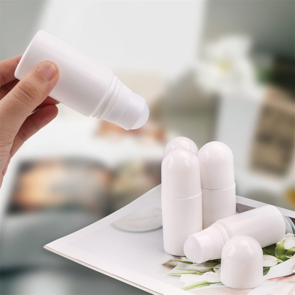 White Plastic Roll-on Bottle,Empty Portioning Bottles,QZS Refillable Anti-perspirant Roller Container,Leak-Proof DIY Deodorant Container with Roller Ball,for Essential Oils Fragrances 4Pack White