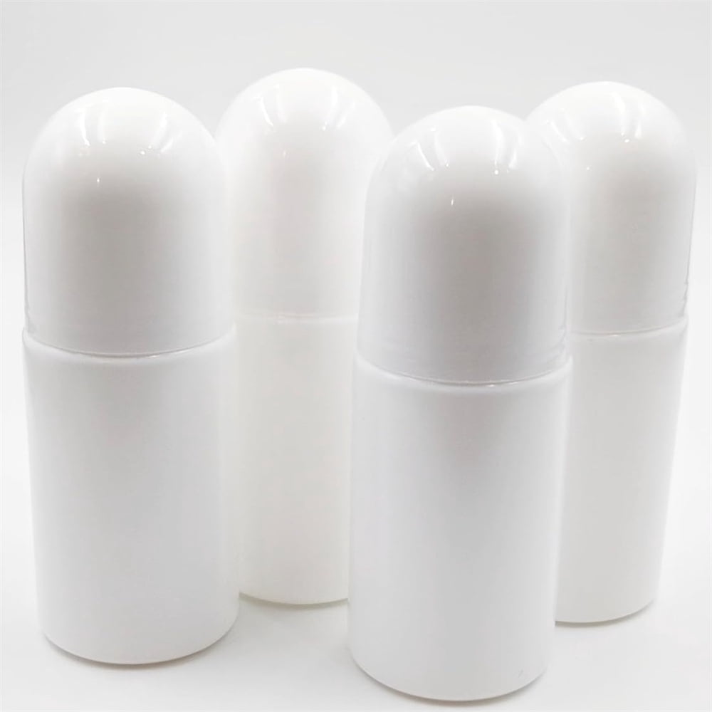 White Plastic Roll-on Bottle,Empty Portioning Bottles,QZS Refillable Anti-perspirant Roller Container,Leak-Proof DIY Deodorant Container with Roller Ball,for Essential Oils Fragrances 4Pack White