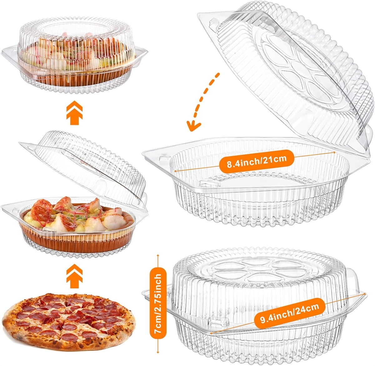 Tutuviw 20 Pcs 8" Plastic Disposable Pie Containers With Lids, Round Pie Keepers with Hinged Locking Lids, Flan Cake Containers for Transport Fruits Vegetables Storage Takeout Boxes 9"