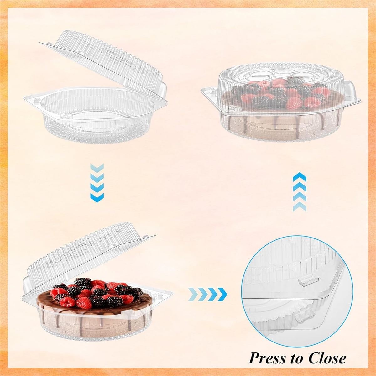 Tutuviw 20 Pcs 8" Plastic Disposable Pie Containers With Lids, Round Pie Keepers with Hinged Locking Lids, Flan Cake Containers for Transport Fruits Vegetables Storage Takeout Boxes 9"