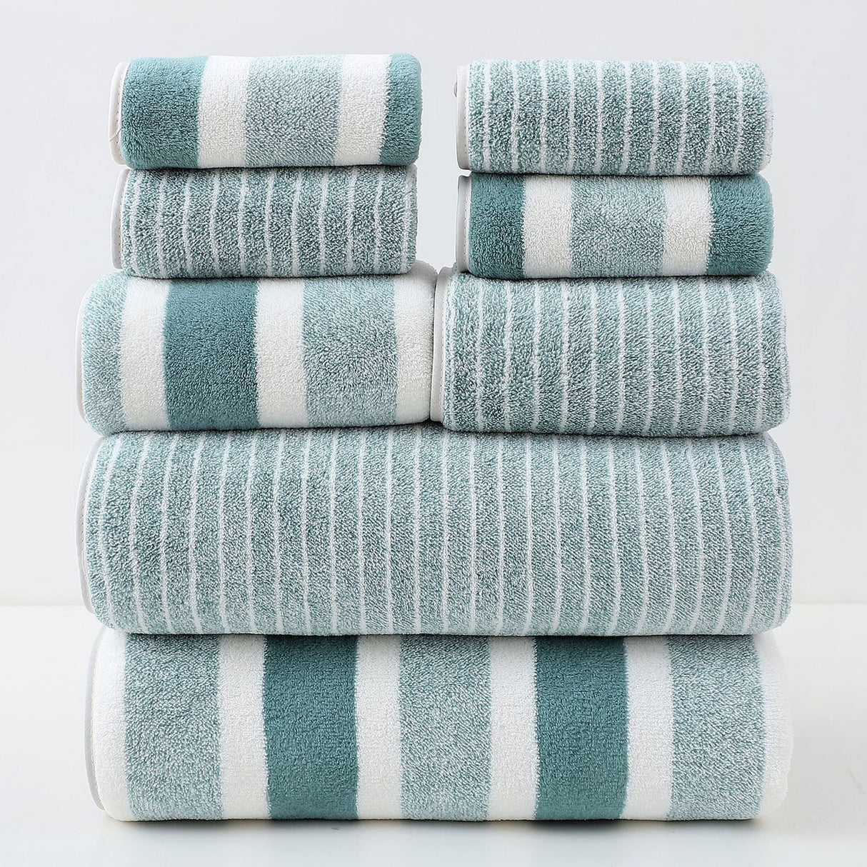 Clearance 8 Pack Plush Absorbent 100% Cotton Bath Towel Set, 2 Bath Towels 4 Hand Towels 2 Washcloths, Luxury 8 Piece Towel Set for Bathroom SPA Gym, Family Bath Towel Set Green
