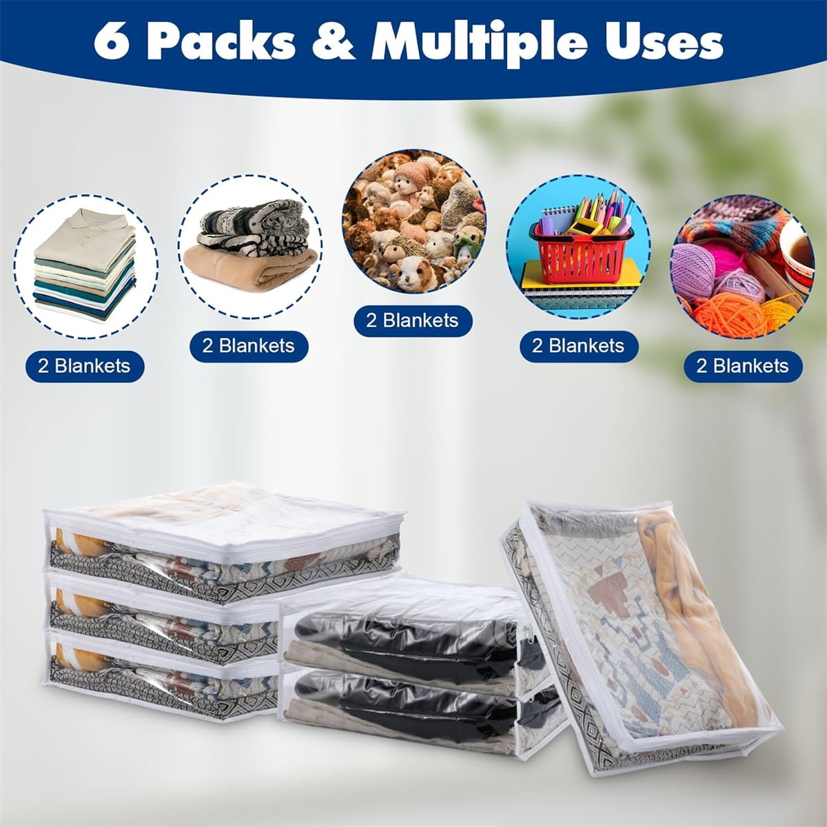 Tutuviw 6 Pcs Clear Vinyl Zippered Sweater Storage Bags,Plastic Clothing Storage Bags with Zipper,Plastic Clothing Storage Bags,Space Saver Comforter Clear Storage Bags,Cube Organizer