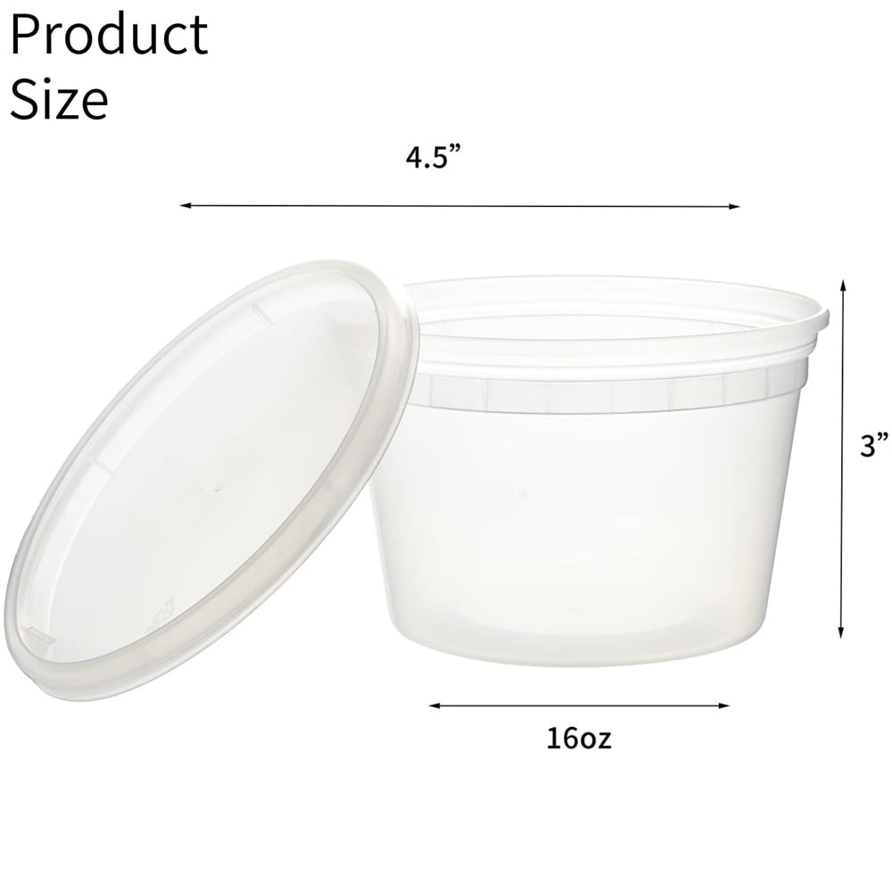 16 oz Deli Containers with Lids,Stackable Food Storage Box,Disposable Takeout Containers,Airtight Leakproof Round Bowls,Non-Spill Plastic Soup Cups,Freezer Safe,for Meal Prep 12Pcs Clear