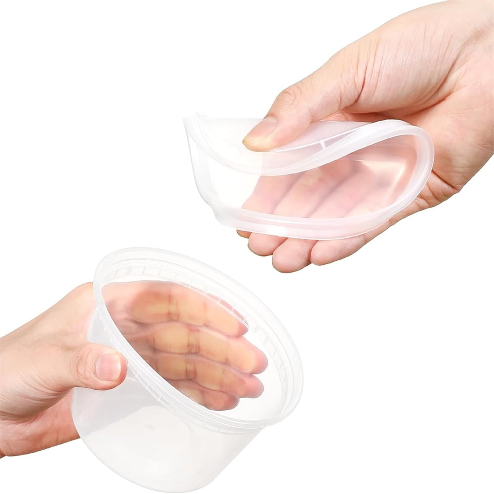 16 oz Deli Containers with Lids,Stackable Food Storage Box,Disposable Takeout Containers,Airtight Leakproof Round Bowls,Non-Spill Plastic Soup Cups,Freezer Safe,for Meal Prep 12Pcs Clear