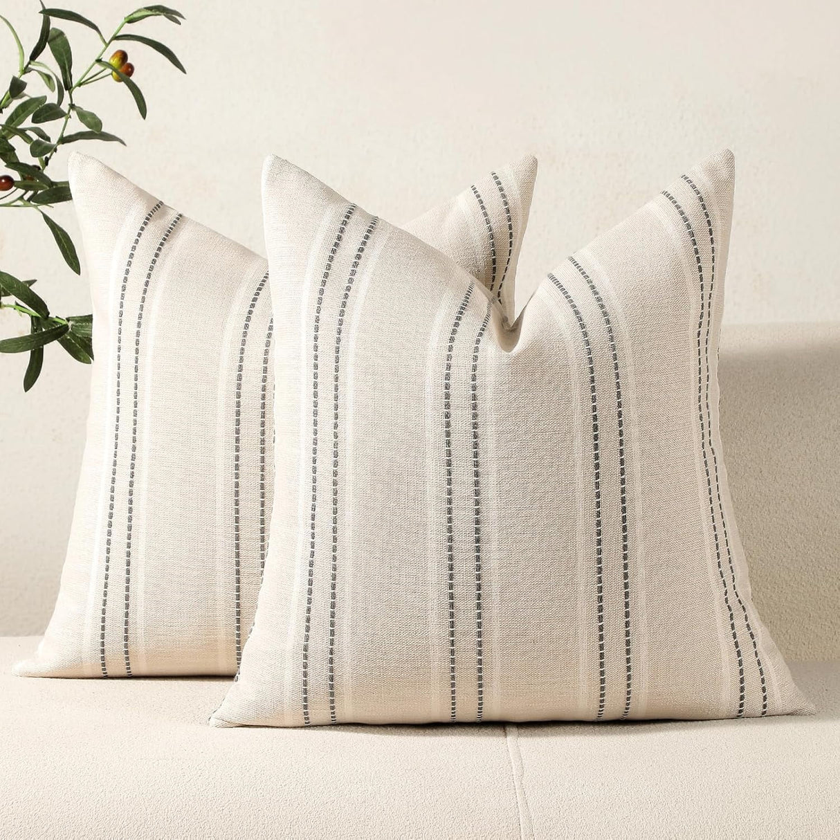 Throw Pillow Covers 20x20 Set of 2 Textured Linen, Grey