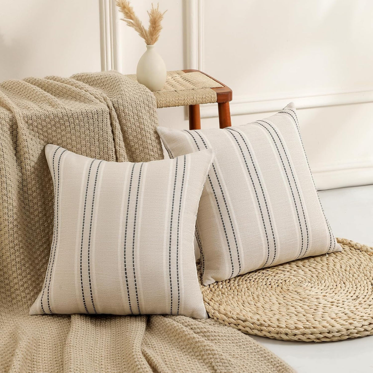 Throw Pillow Covers 20x20 Set of 2 Textured Linen, Grey
