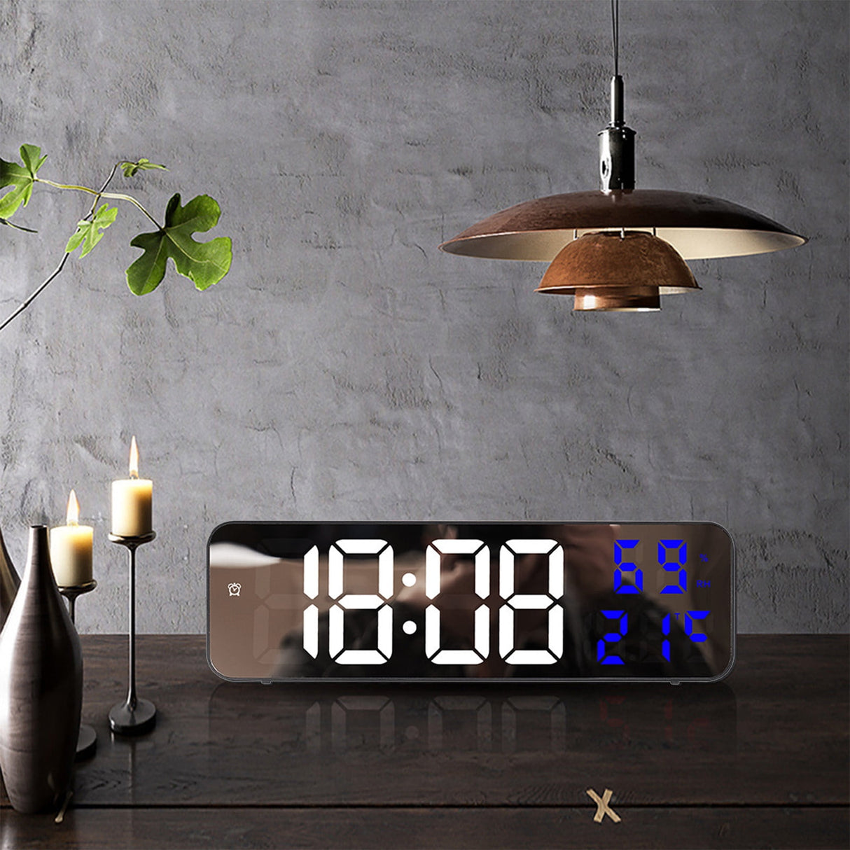 Digital Clock Large Display, Alarm Clock for Living Room Office Bedroom Decor, LED Corded Electric, Date Temp Display Wall Clock, Smart Cool Modern Desk Accessories Red