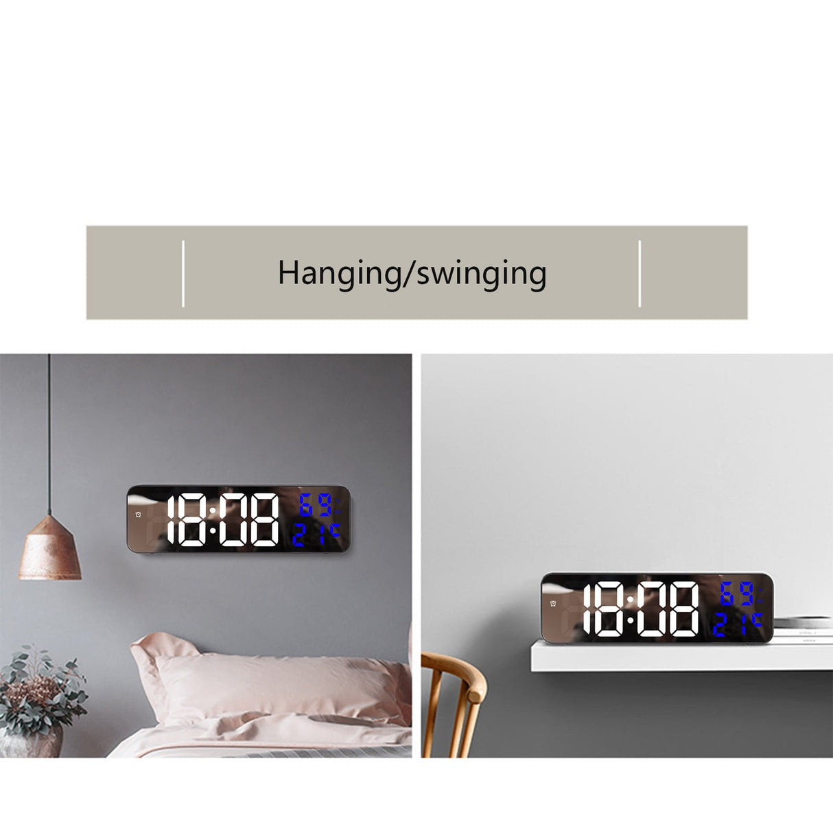 Digital Clock Large Display, Alarm Clock for Living Room Office Bedroom Decor, LED Corded Electric, Date Temp Display Wall Clock, Smart Cool Modern Desk Accessories Red