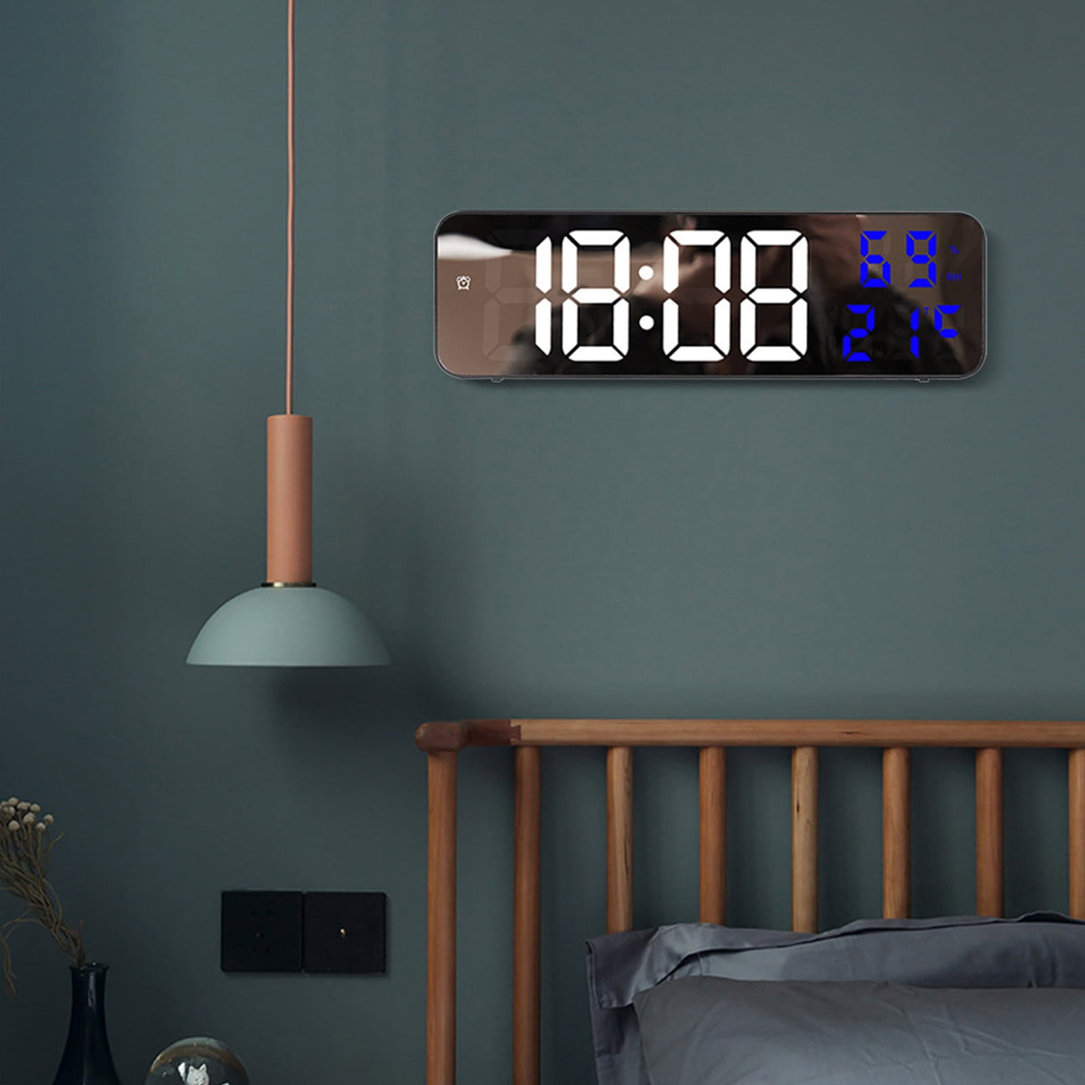 Digital Clock Large Display, Alarm Clock for Living Room Office Bedroom Decor, LED Corded Electric, Date Temp Display Wall Clock, Smart Cool Modern Desk Accessories Red