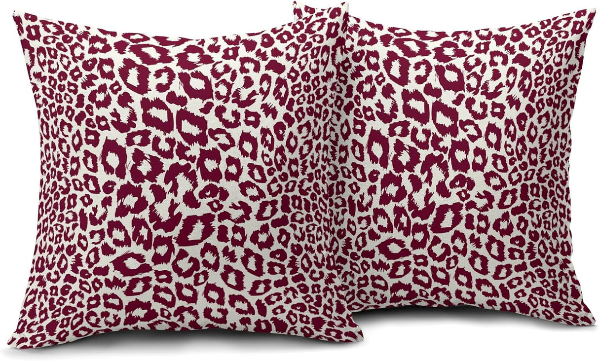 Lime Green White Leopard Print Pillow Covers 18x18 Inch Set of 2 Cheetah Animal Spots Decorative Throw Pillows For Couch Farmhouse Chinoiserie Pillow Cases Home Decor For Room Sofa Bed Porch Outdoor 16" x 16" Wine Red
