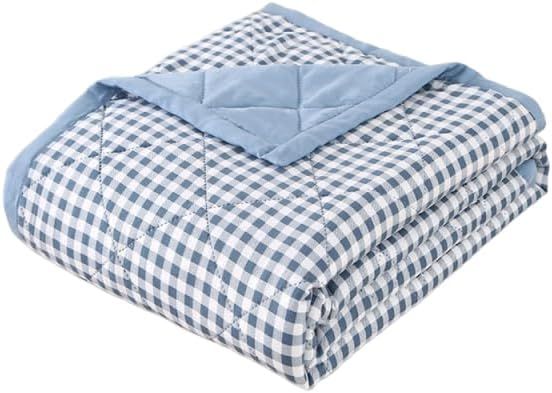 Cooling Quilt, Thin Quilts Summer Lightweight Comforter, Full Washed Cotton, Machine Washable, Soft Comfy Breathable Sleep Blanket for Hot Sleeper, Ultra-Cool Lightweight (Blue, Queen) Queen Light blue