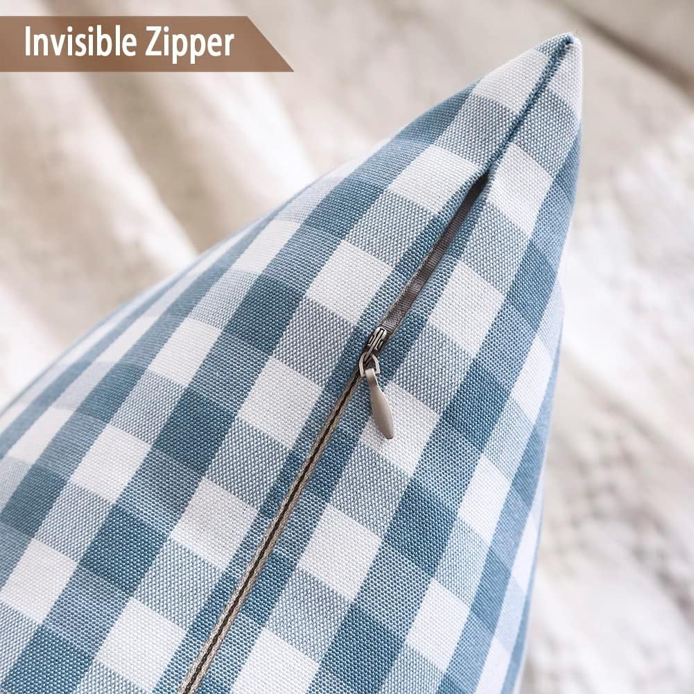 Light Blue Farmhouse Buffalo Plaid Pillow Covers 18x18 Set of 2 Patio Outdoor Decor Neutral Checkered Pillow Covers 18 x 18, Blue and White Gingham Pinstripe 18"x18", Set of 2 Greyish Blue