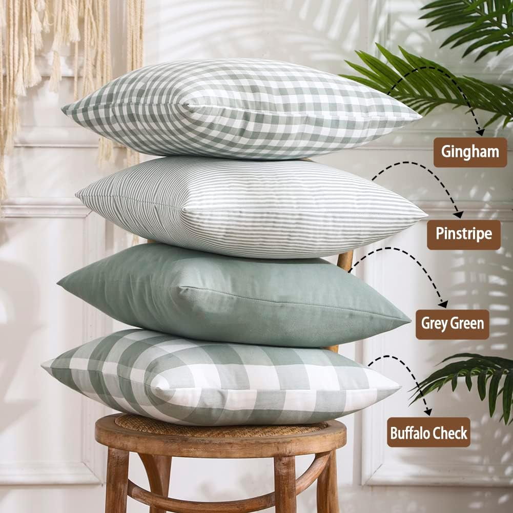 Light Blue Farmhouse Buffalo Plaid Pillow Covers 18x18 Set of 2