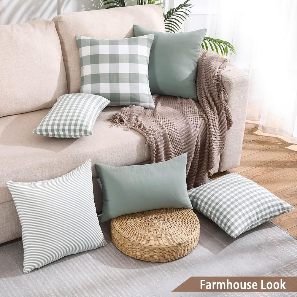 Light Blue Farmhouse Buffalo Plaid Pillow Covers 18x18 Set of 2