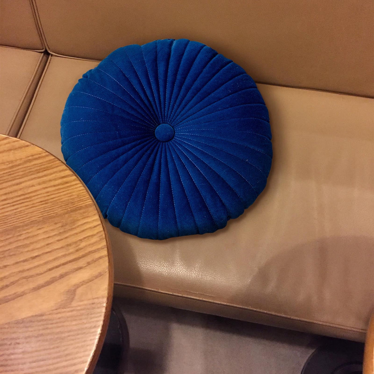 Darzheoy Round Throw Pillow 15.7 inch Decorative Round Velvet Floor Pillows Small Pumpkin Throw Pillow Cushion for Living Room Sofa Bed, Gray Blue