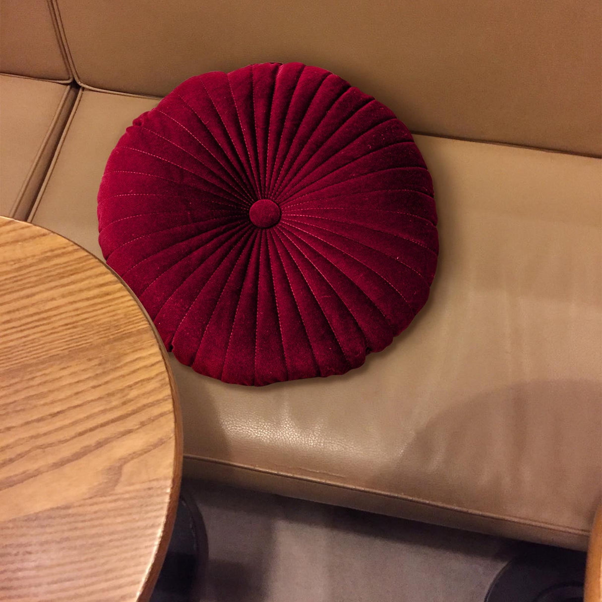 Darzheoy Round Throw Pillow 15.7 inch Decorative Round Velvet Floor Pillows Small Pumpkin Throw Pillow Cushion for Living Room Sofa Bed, Gray Red