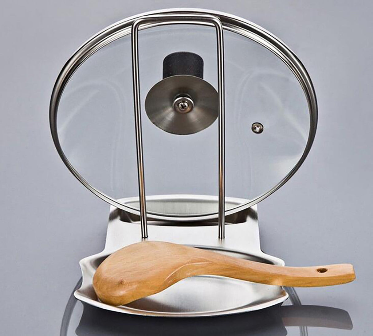 Chmadoxn Lid and Spoon Rest Shelf, Pot Lid Organizer, 304 Stainless Steel Pan Pot Cover Lid Rack Stand Organizer, Pan Lid Organizer Storage Soup Spoon Rests Utensils Kitchen Tool