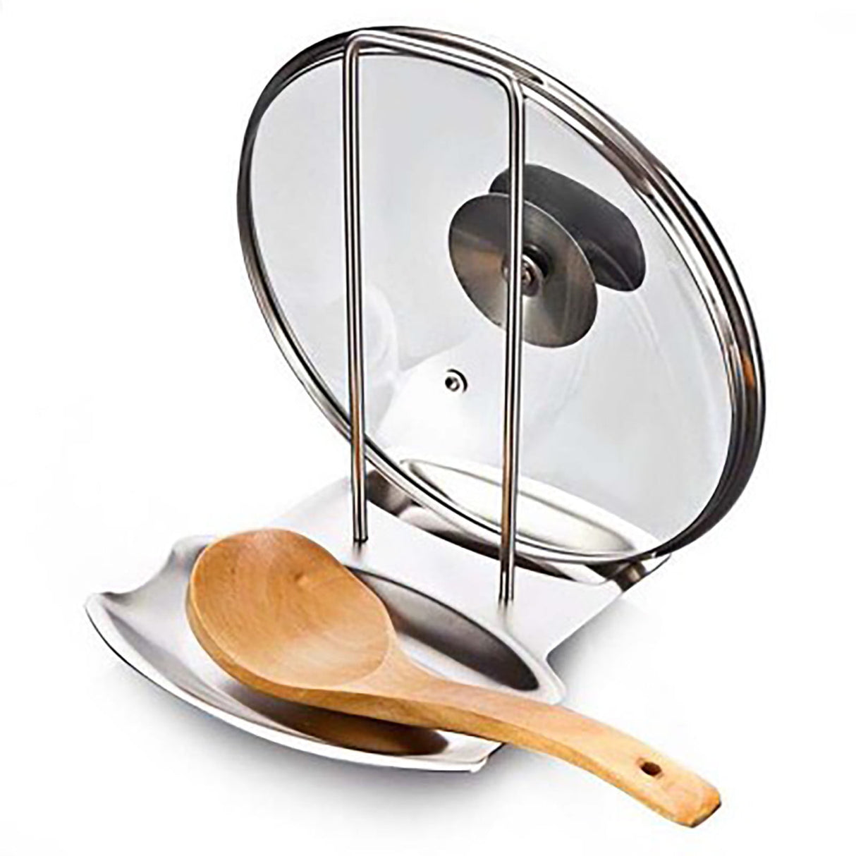 Chmadoxn Lid and Spoon Rest Shelf, Pot Lid Organizer, 304 Stainless Steel Pan Pot Cover Lid Rack Stand Organizer, Pan Lid Organizer Storage Soup Spoon Rests Utensils Kitchen Tool