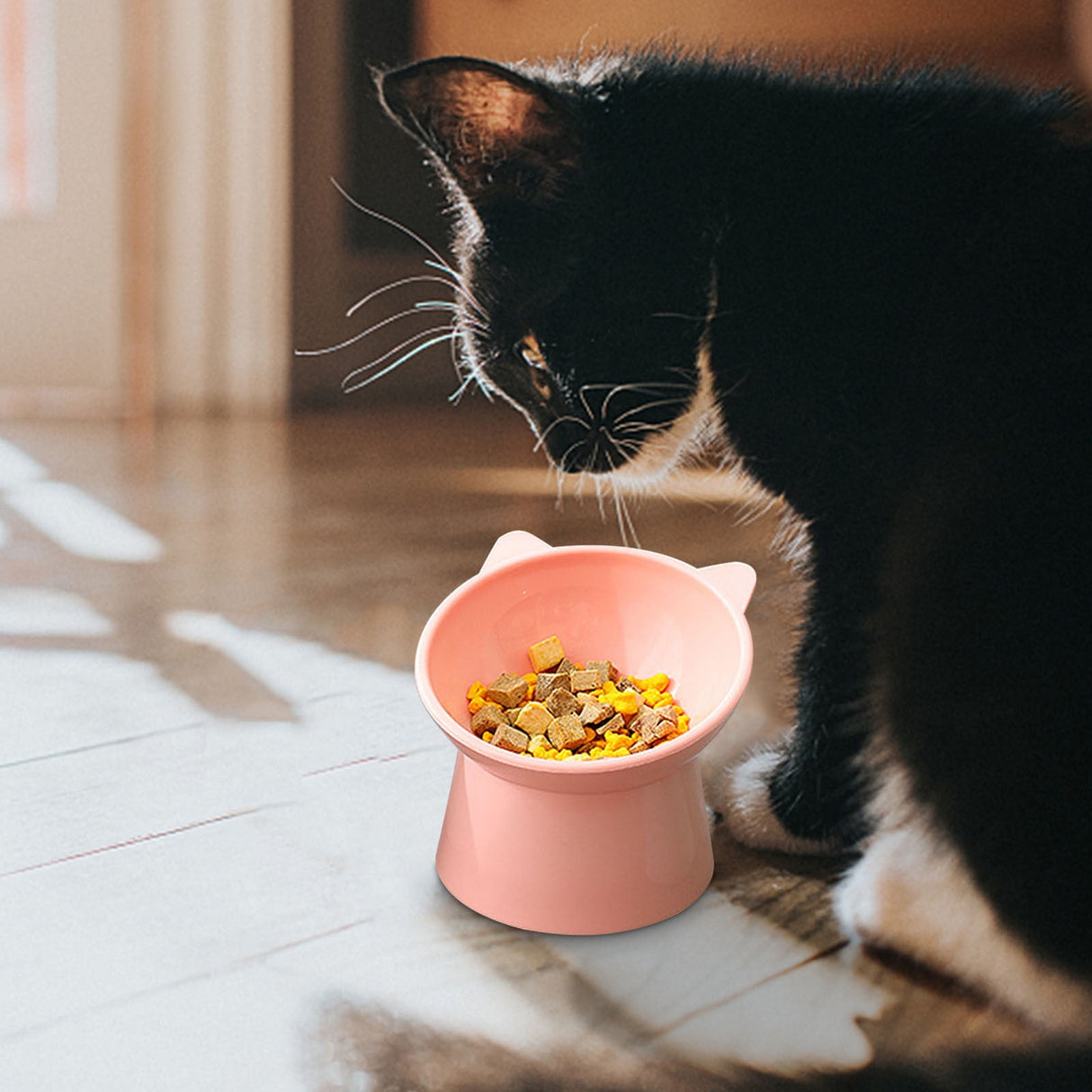 Darzheoy Raised Cat Food Bowl 15 Degrees Elevated Cat Bowls Anti Vomiting Tilted Raised Cat Food Bowl Plastic Slanted Stand Bowls for Pet Feeder Pink