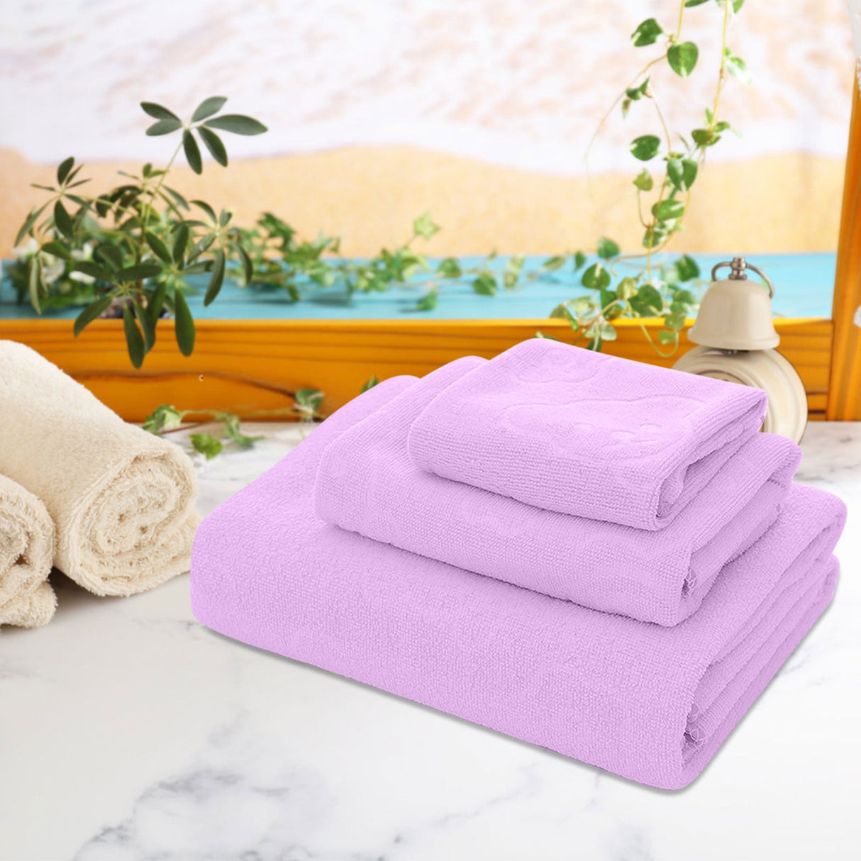 AYktou Bath Towels 3 Pack Cotton Bathroom Set,Contains a Bath Towels 28*56",a Hand Towels 12*12",a Face Towels 12*28",Soft Compact & Lightweight,for Gym Camp Beach and Daily Use Purple