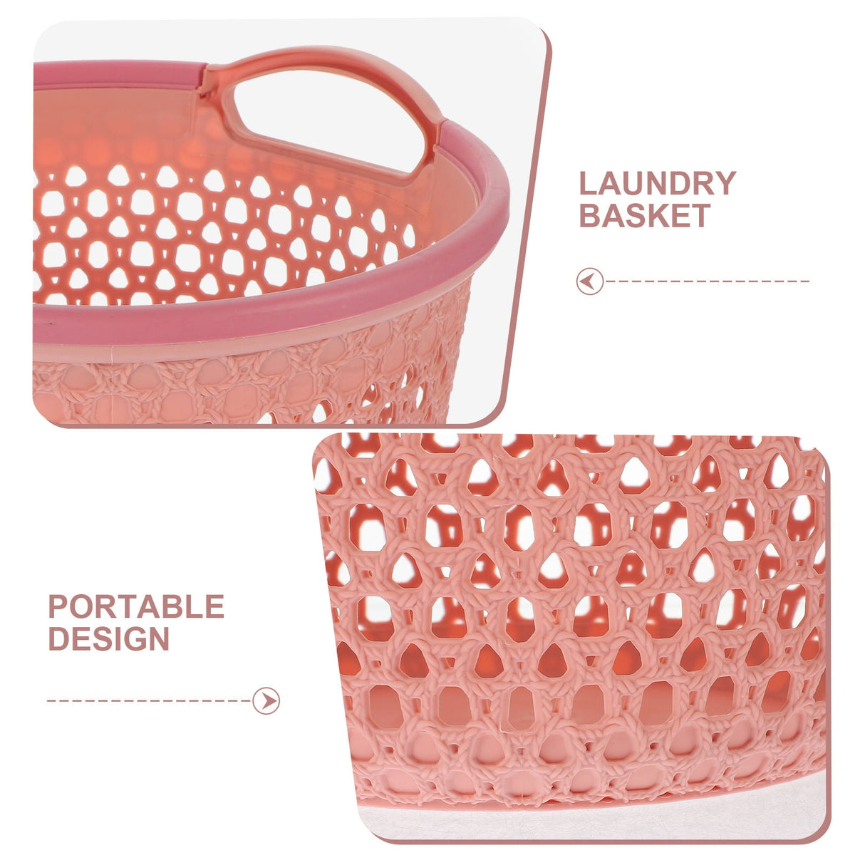 HOOWIFFY 1Pcs Portable Laundry Basket Pink Hollow Laundry Management with Handle PP