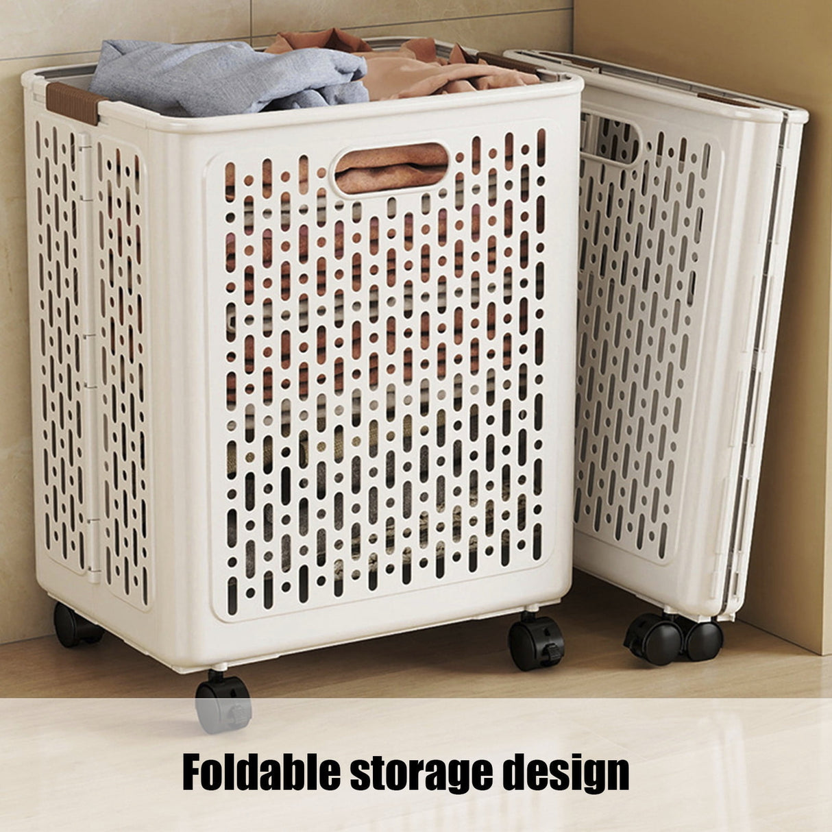 Chmadoxn Collapsible Laundry Hamper with Wheels - Foldable Storage Basket for Clothes, Toys & Organizing | Rolling Linen Cart w/ Handle, Portable Closet Utility Bin 18 Inch Tall White