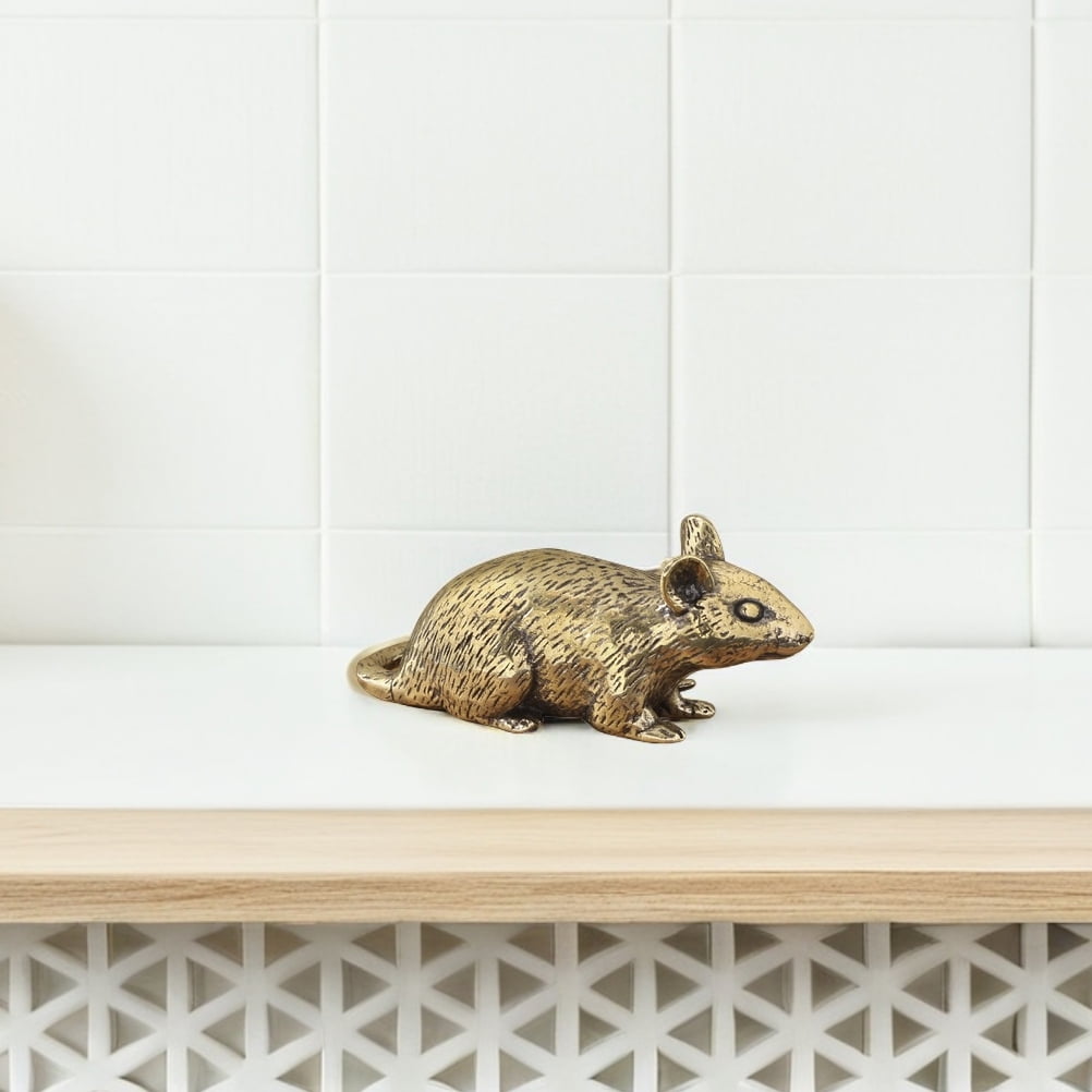 HOOWIFFY Brass Lucky Rat Figurine Traditional Feng Shui Sculpture for Home Decor and Office Display