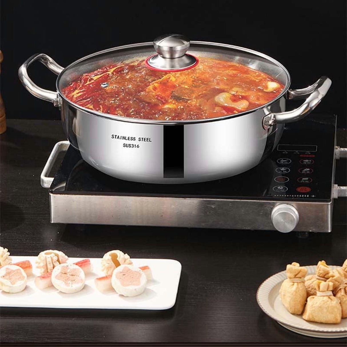 Darzheoy 316 Stainless Steel Hot Pot with Lid Large Pots for Cooking Thick Bottom Stew Soup Pots with Lid Stockpot for Pasta, Soup, Simmer Kitchens Appliances Multicolor