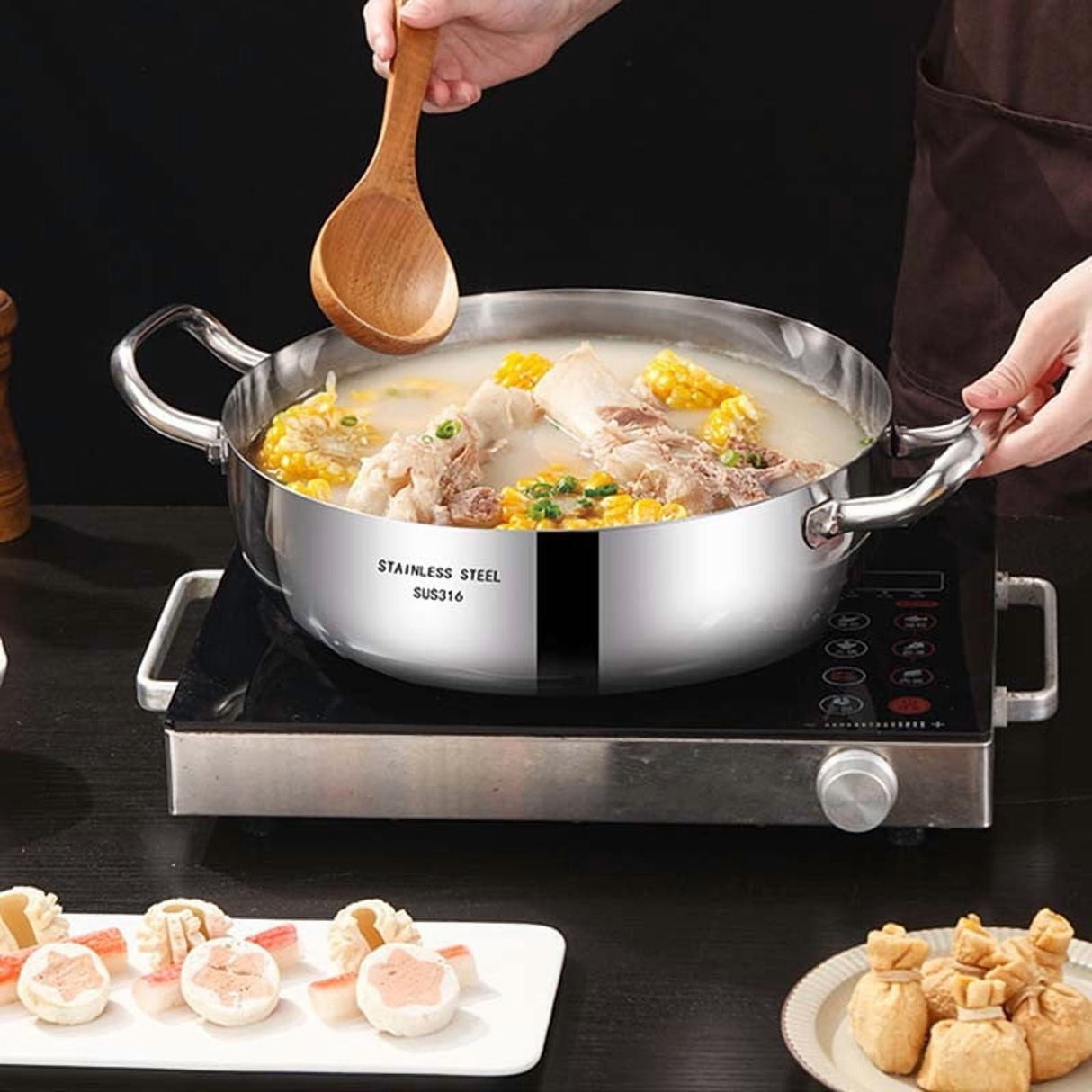 Darzheoy 316 Stainless Steel Hot Pot with Lid Large Pots for Cooking Thick Bottom Stew Soup Pots with Lid Stockpot for Pasta, Soup, Simmer Kitchens Appliances Multicolor