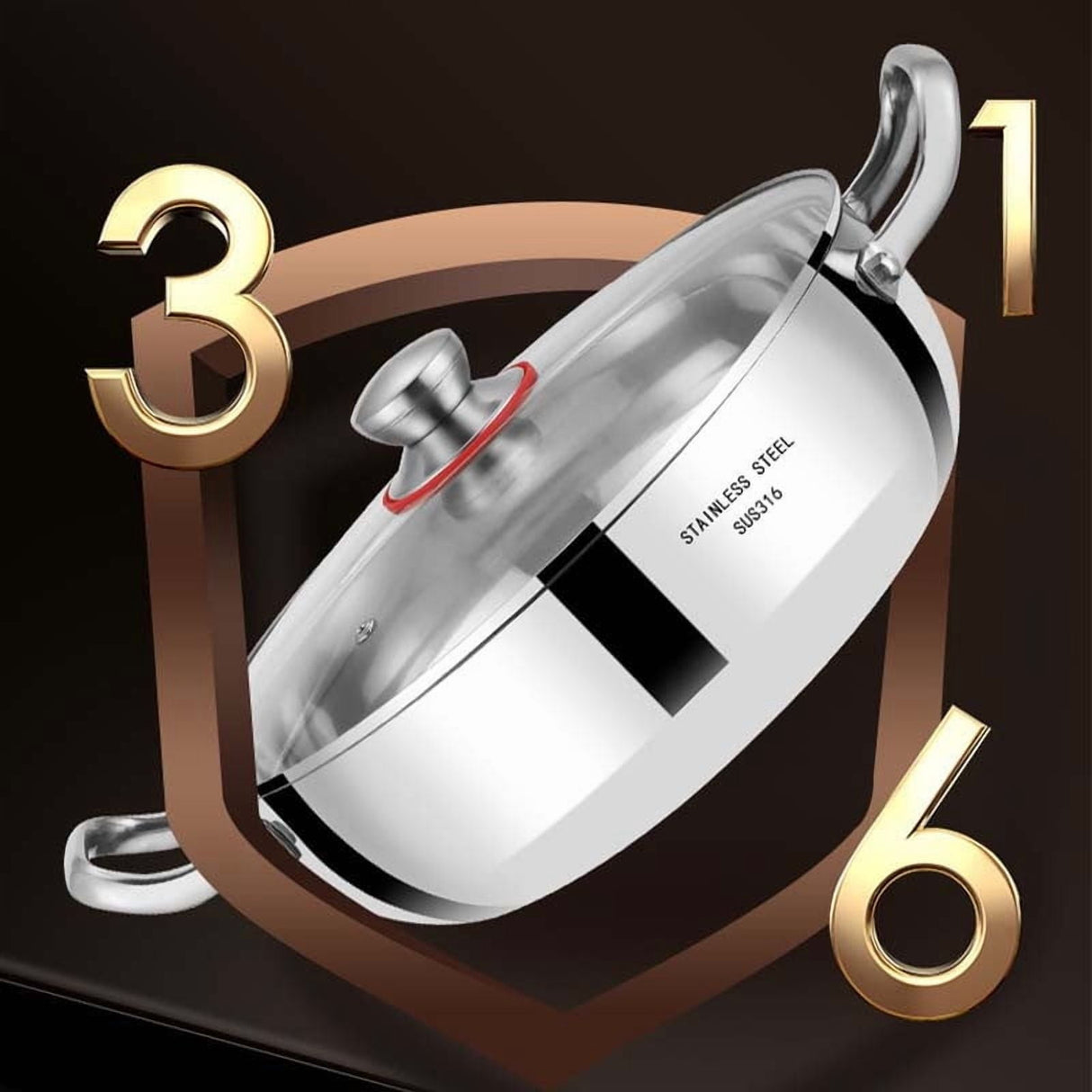 Darzheoy 316 Stainless Steel Hot Pot with Lid Large Pots for Cooking Thick Bottom Stew Soup Pots with Lid Stockpot for Pasta, Soup, Simmer Kitchens Appliances Multicolor