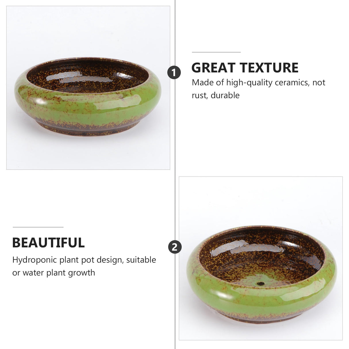 HOOWIFFY Green Ceramic Flower Pot, Hydroponic Planter for Indoor and Outdoor Garden Decor