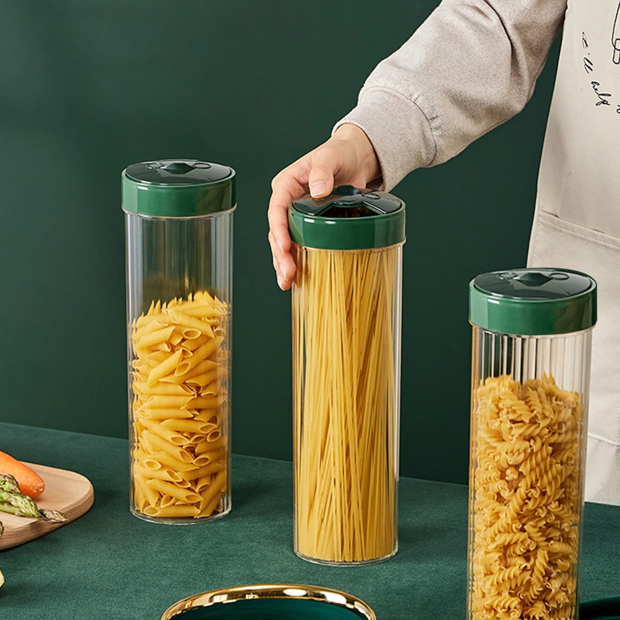 Chmadoxn Storage Container With Lid, Tall Clear Airtight Food Storage Jar with Lid Kitchen Pantry Storage Container for Spaghetti Jars Flour Cereals Coffee Beans As Show Green