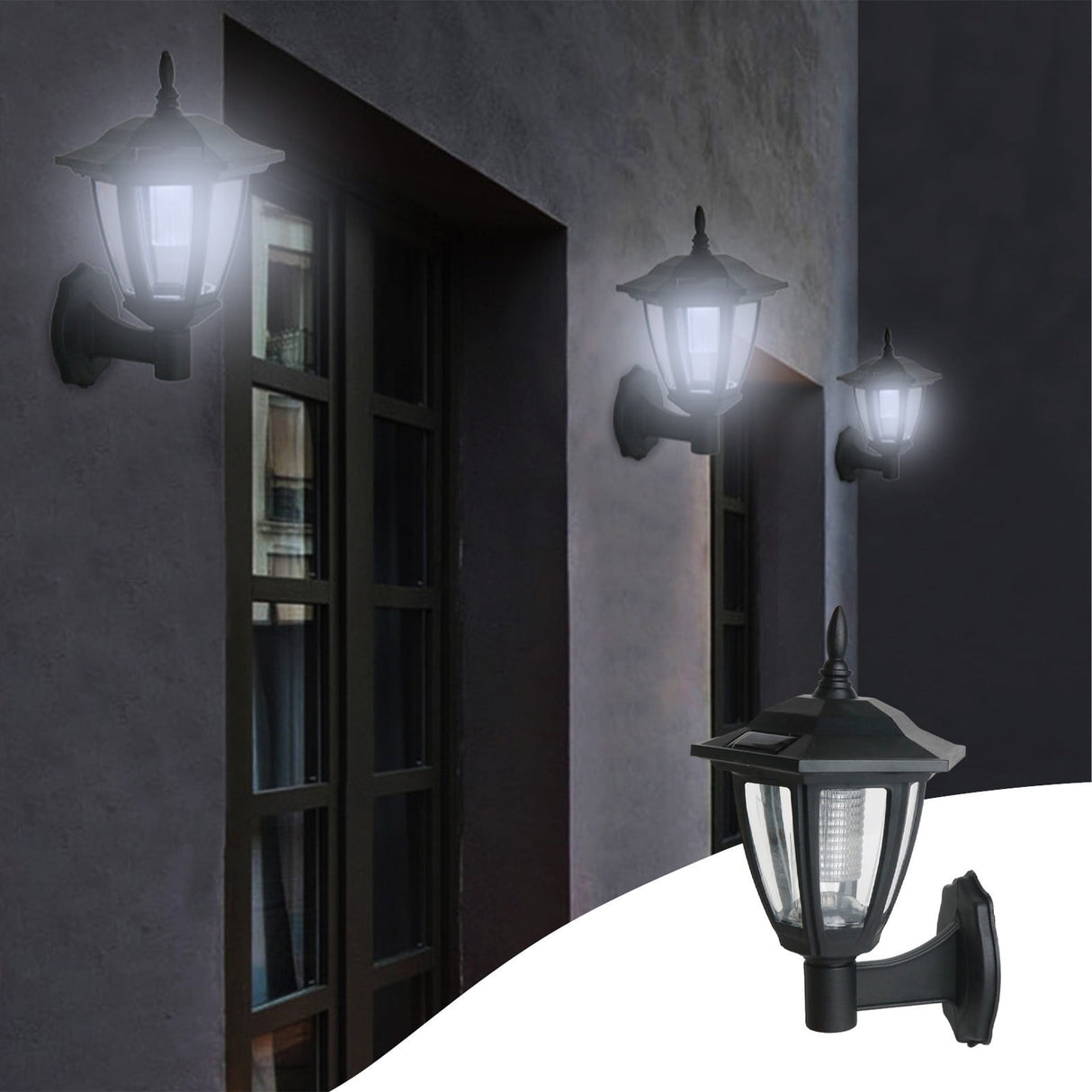 Darzheoy Solar Powered Wall Lanterns Outdoor, Dusk to Dawn Motion Sensor LED Sconce Lights Waterproof, Exterior Front Porch Security Lamps for Wall Mount Patio Fence Cold White Black