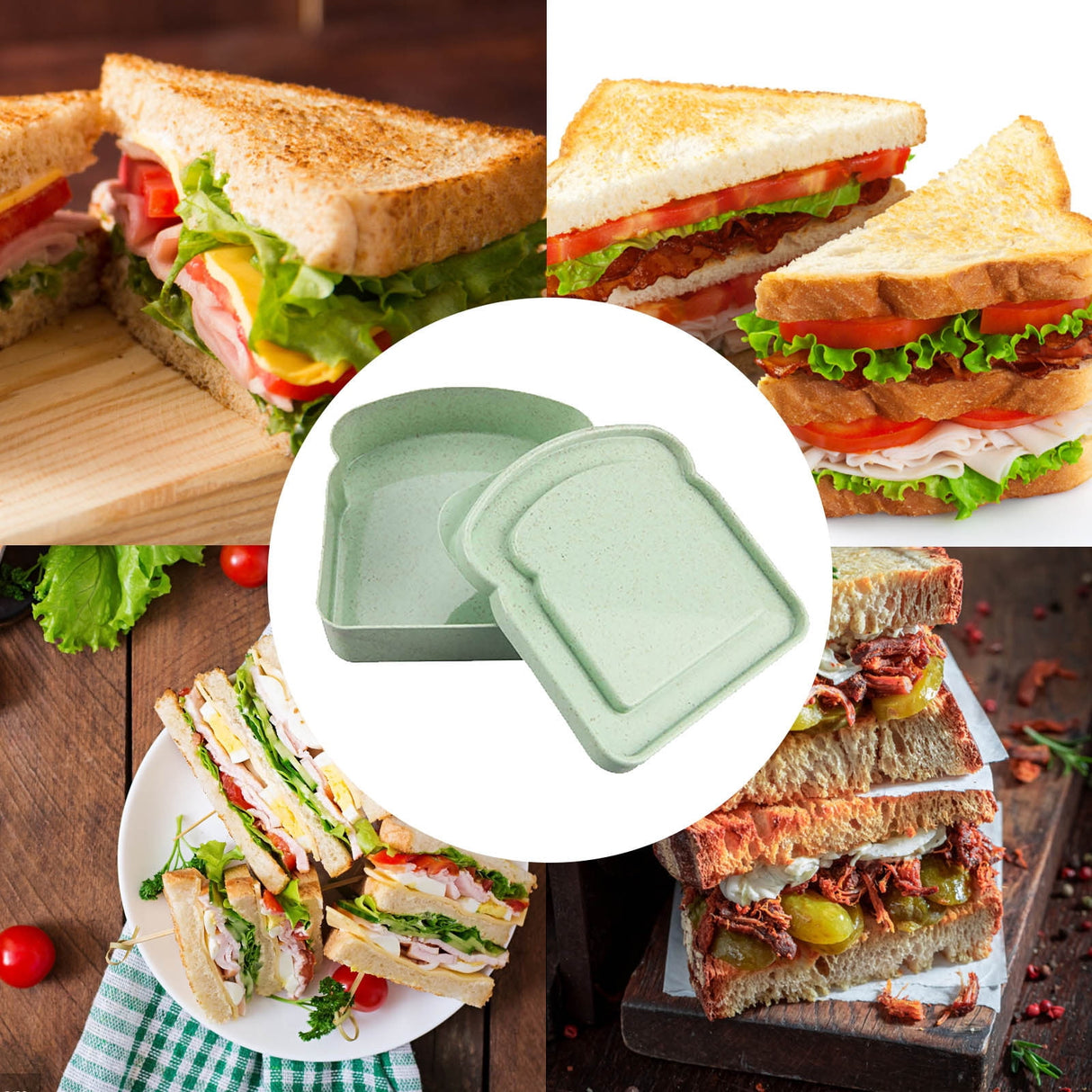 Darzheoy Sandwich Containers, Reusable Sandwich Box Container, Sandwich Holder Bread Container for Adults, BPA Free, Microwave & Dishwasher Safe, Office, Camping Green