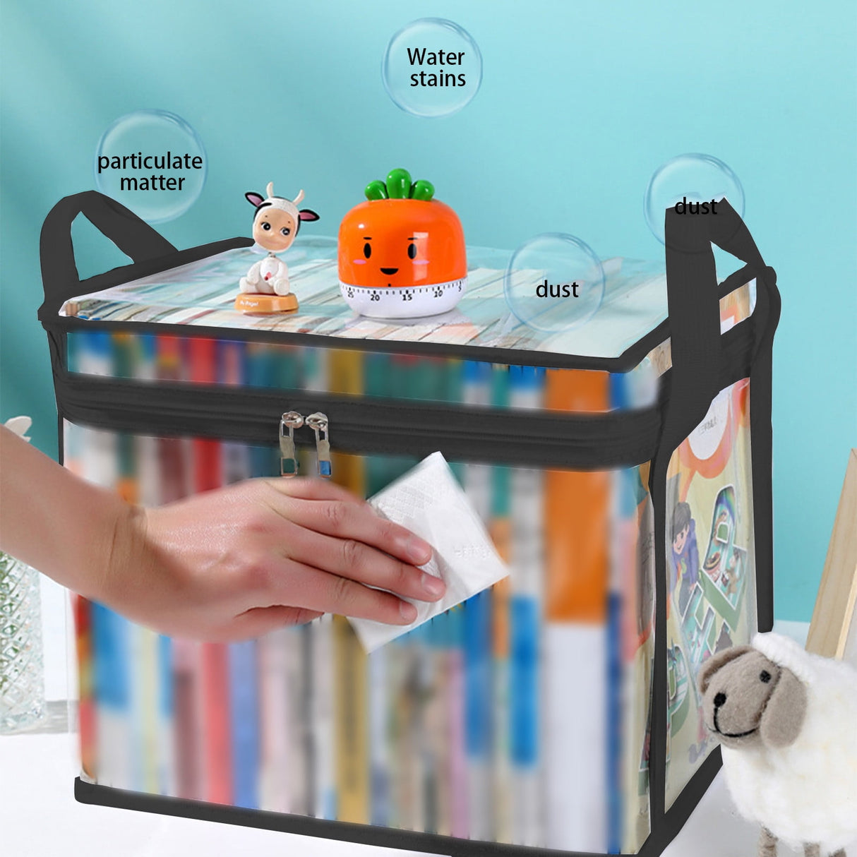 Kdkad Clear Notebook Storage Organizer Box, Plastic Stackable Notebook Display Case, Storage Showcase for Toy Dolls, Notebooks, Handbags, Shoes Organizing 9.8×9.4×12.6 in Clear