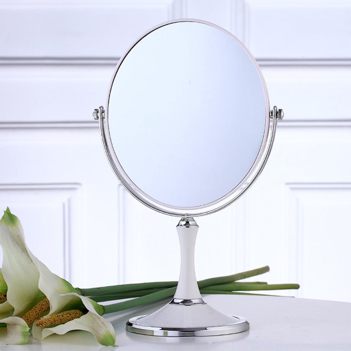 Back to School Magnifying Makeup Mirror Double Sided Tabletop Mirror with 3 Magnification, Magnified Desk Mirror for Makeup, Cosmetic Vanity Mirror with Stand and 360° Rotation 5.9×11.4 in White