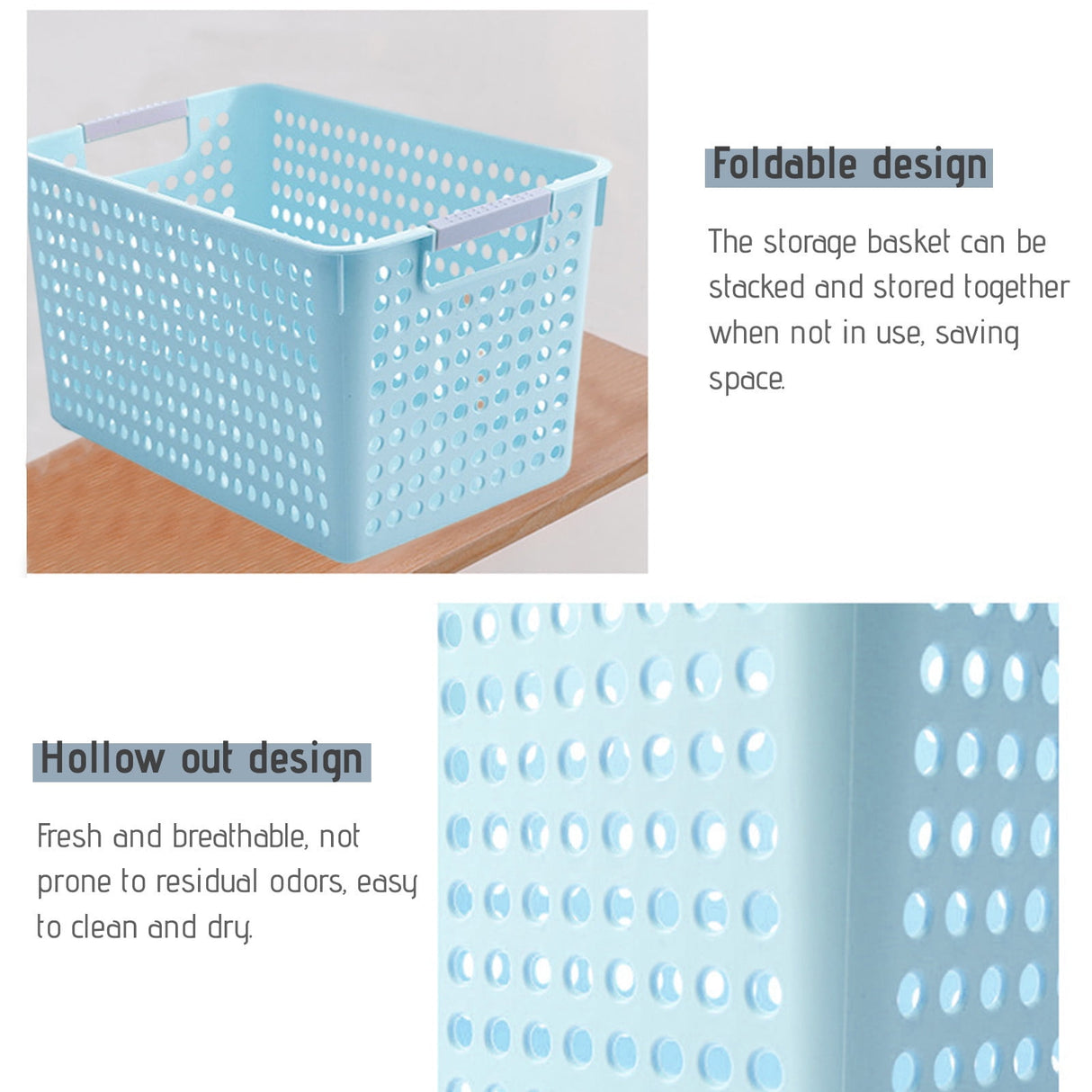 Darzheoy Laundry Basket, 2 pcs Plastic Hamper with Handles, Open Storage Bin to Organize Closets, Cabinets, Pantry, Shelving and Countertop Space, Suitable for Families and Dorms 1PC-Blue