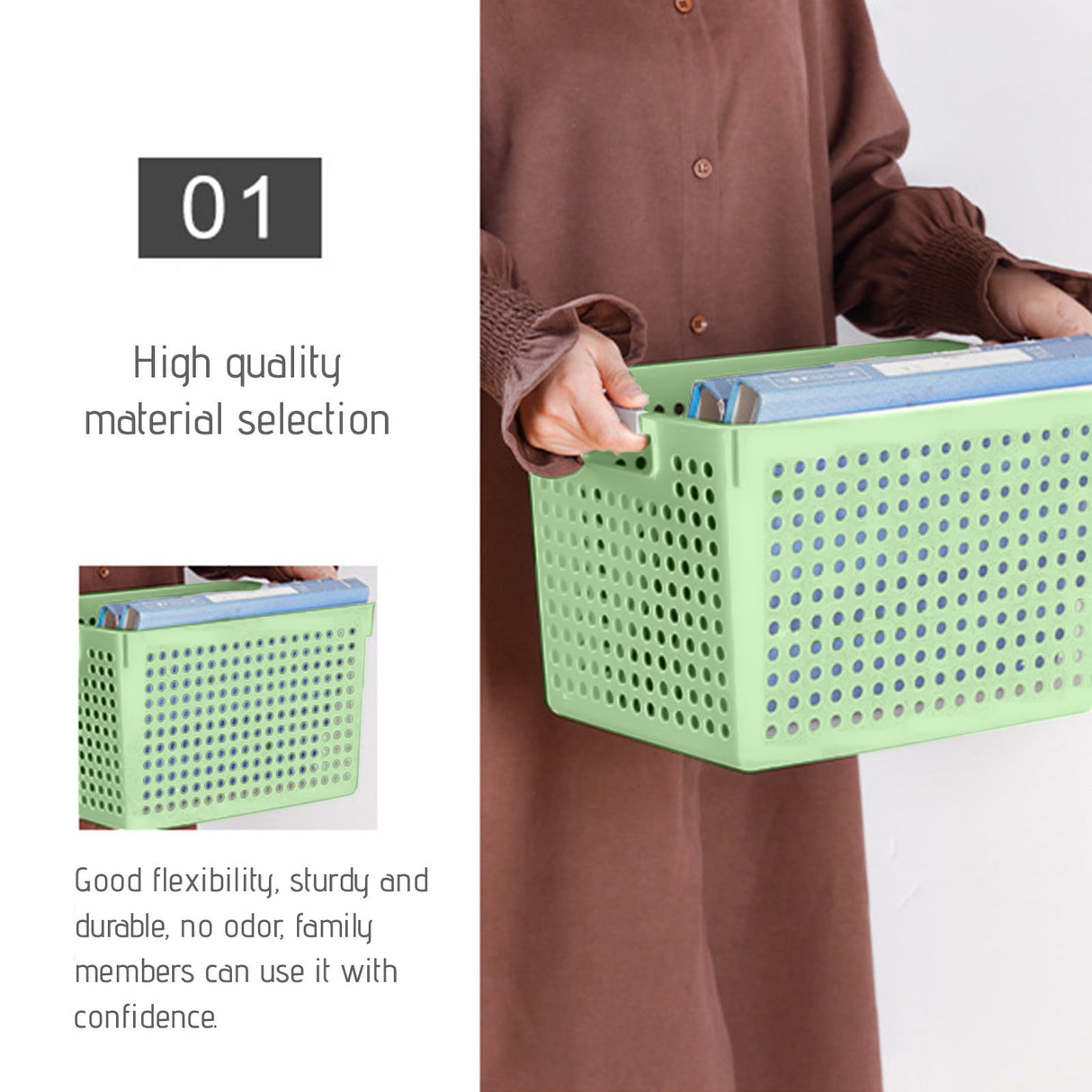 Darzheoy Laundry Basket, 2 pcs Plastic Hamper with Handles, Open Storage Bin to Organize Closets, Cabinets, Pantry, Shelving and Countertop Space, Suitable for Families and Dorms 1PC-Green