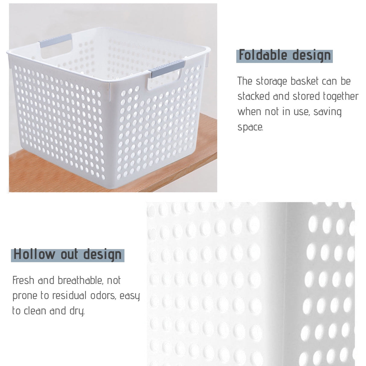 Darzheoy Laundry Basket, 2 pcs Plastic Hamper with Handles, Open Storage Bin to Organize Closets, Cabinets, Pantry, Shelving and Countertop Space, Suitable for Families and Dorms 1PC-White