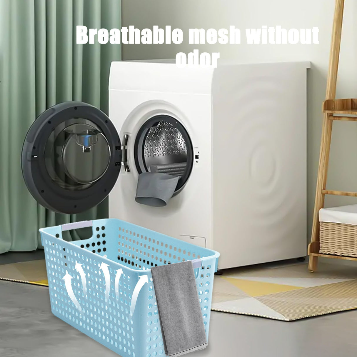 Darzheoy Laundry Basket, 2 pcs Plastic Hamper with Handles, Open Storage Bin to Organize Closets, Cabinets, Pantry, Shelving and Countertop Space, Suitable for Families and Dorms 3PC-Blue
