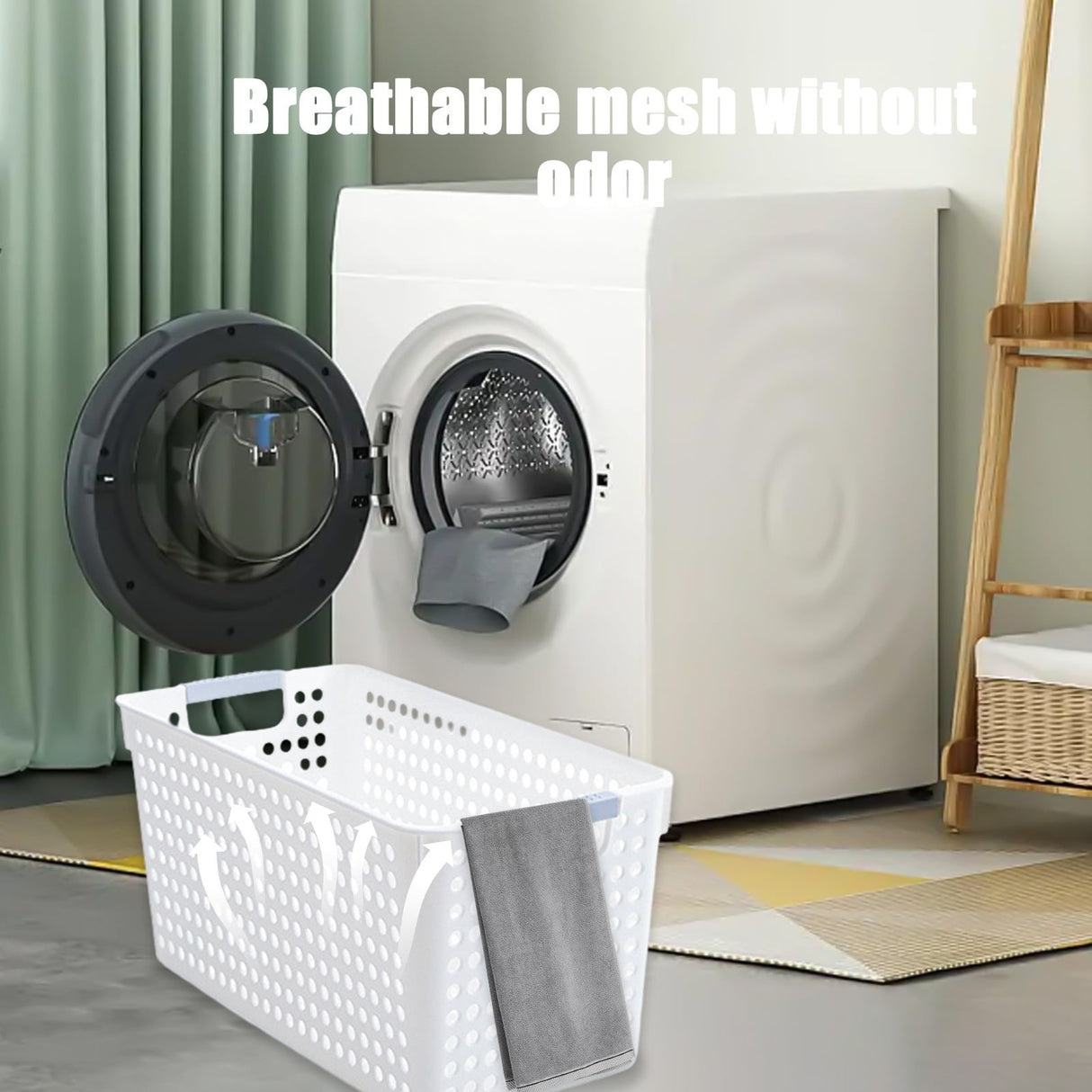 Darzheoy Laundry Basket, 2 pcs Plastic Hamper with Handles, Open Storage Bin to Organize Closets, Cabinets, Pantry, Shelving and Countertop Space, Suitable for Families and Dorms 3PC-White