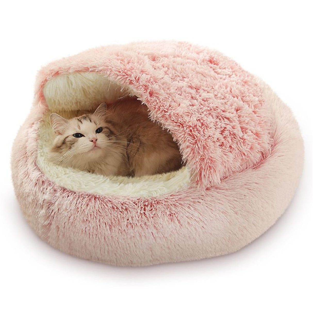 Darzheoy Cat Bed Round Plush Hooded Cat Bed Cave, for Indoor Cats or Small Dog Beds, Calming Pet Beds Calm Anti-nxiety Dog Bed, Waterproof Bottom Washable (16"x16") Purple
