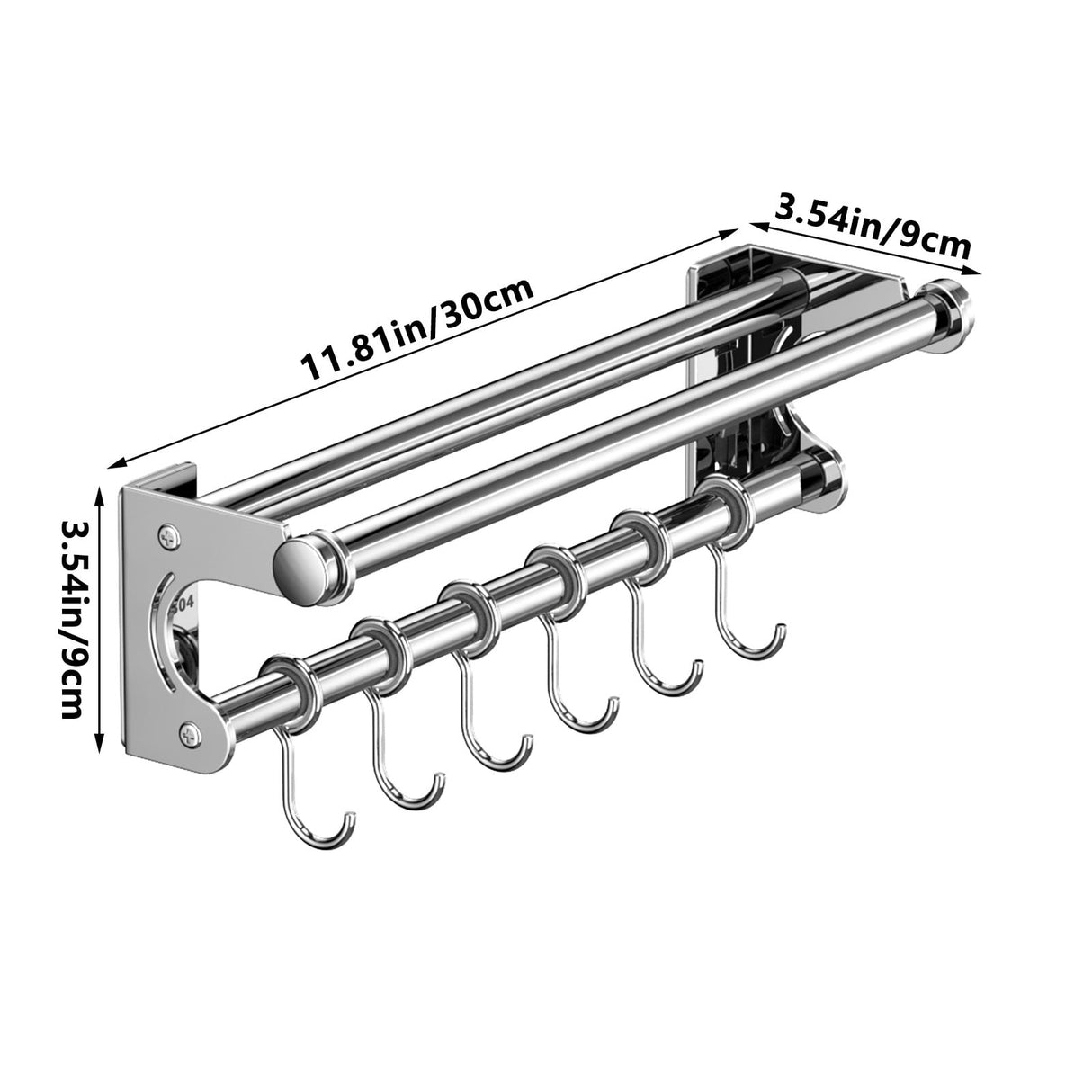 Kdkad Kitchen Organization and Storage Rack, Wall Mounted Pots and Pans Rack, Stainless Steel Metal Wall Shelf with Hooks for Hanging Pots and Pans for Kitchen Bathroom Bedroom Pantry 30 * 9 * 9cm/11.81 * 3.54 * 3.54inch A