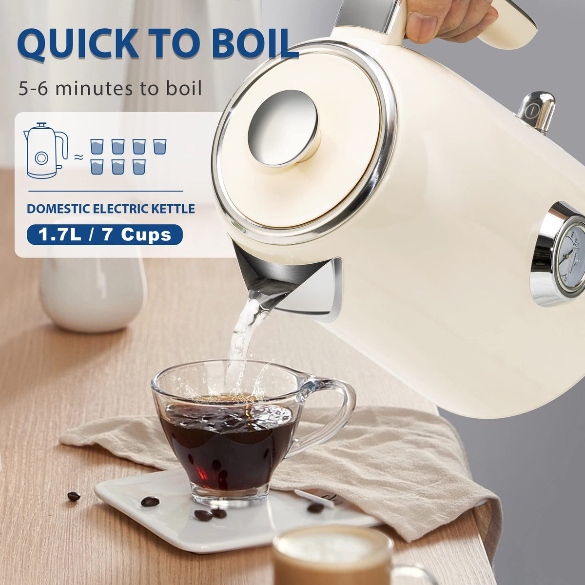Electric Kettle, 1.7L Stainless Steel Tea Kettle with Temperature Gauge, Water Boiler with LED Light, BPA-Free, Auto Shut-Off