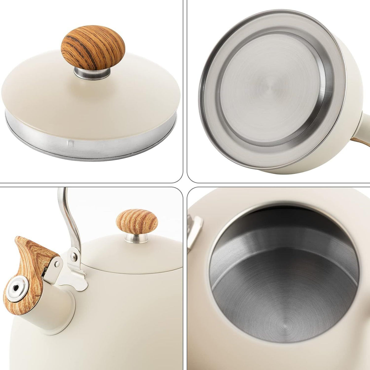 2.5 L Whistling Tea Kettles with Wood Grain adjustment Nylon Handle, Capsule Base Tea Kettle, White (White)