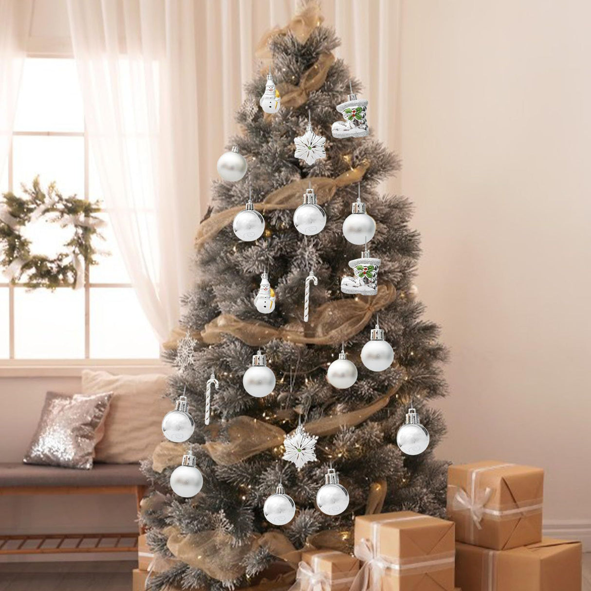 Set of 20 Atmospheric Reusable Silver Ornaments for Christmas, Hangable for Christmas Decorations and Christmas Tree Decorations