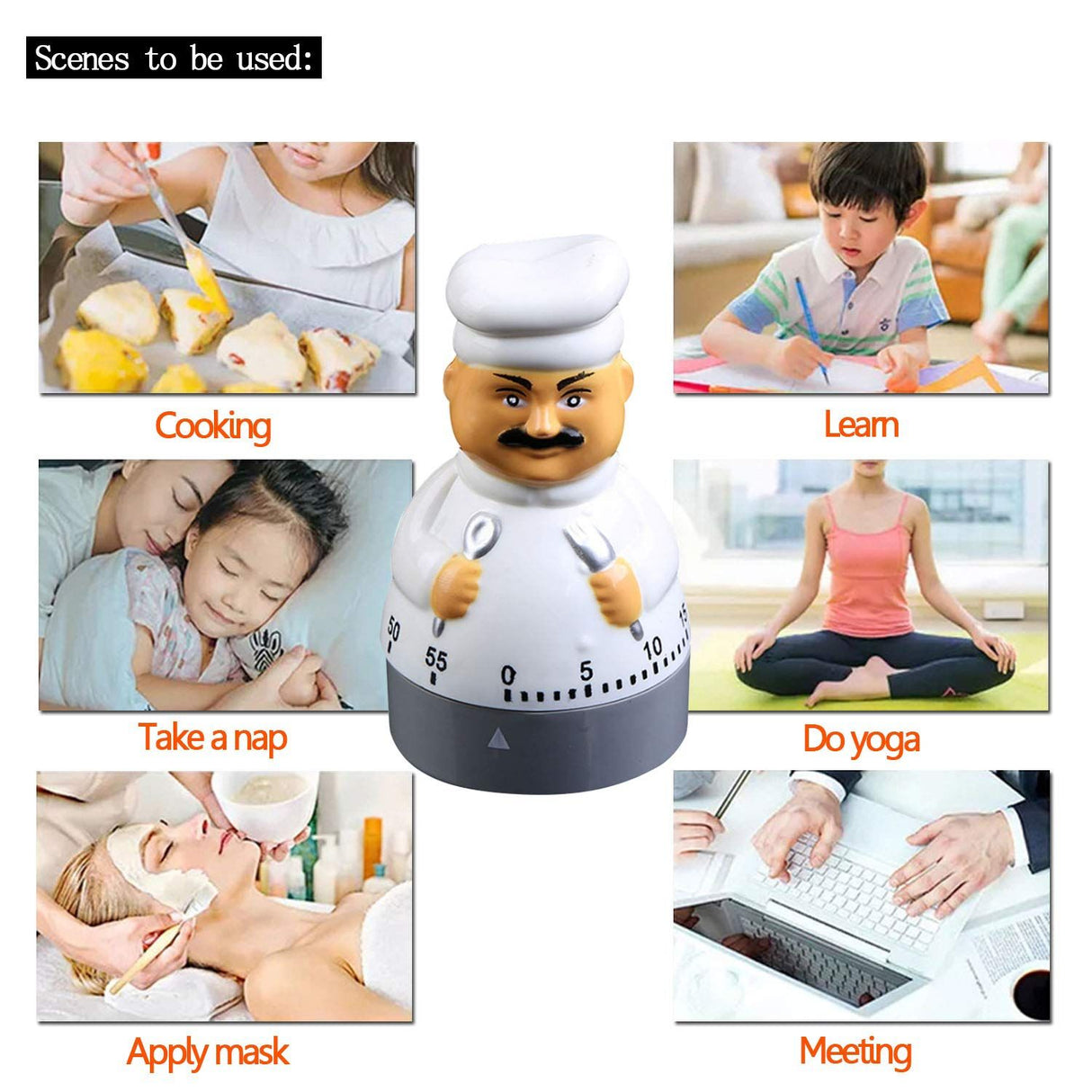 Kitchen Timer Cooking Countdown Mechanical Timer 60 Minutes Chef Shaped Alarm Clock, Can be Used for Cooking, School, Lunch Break