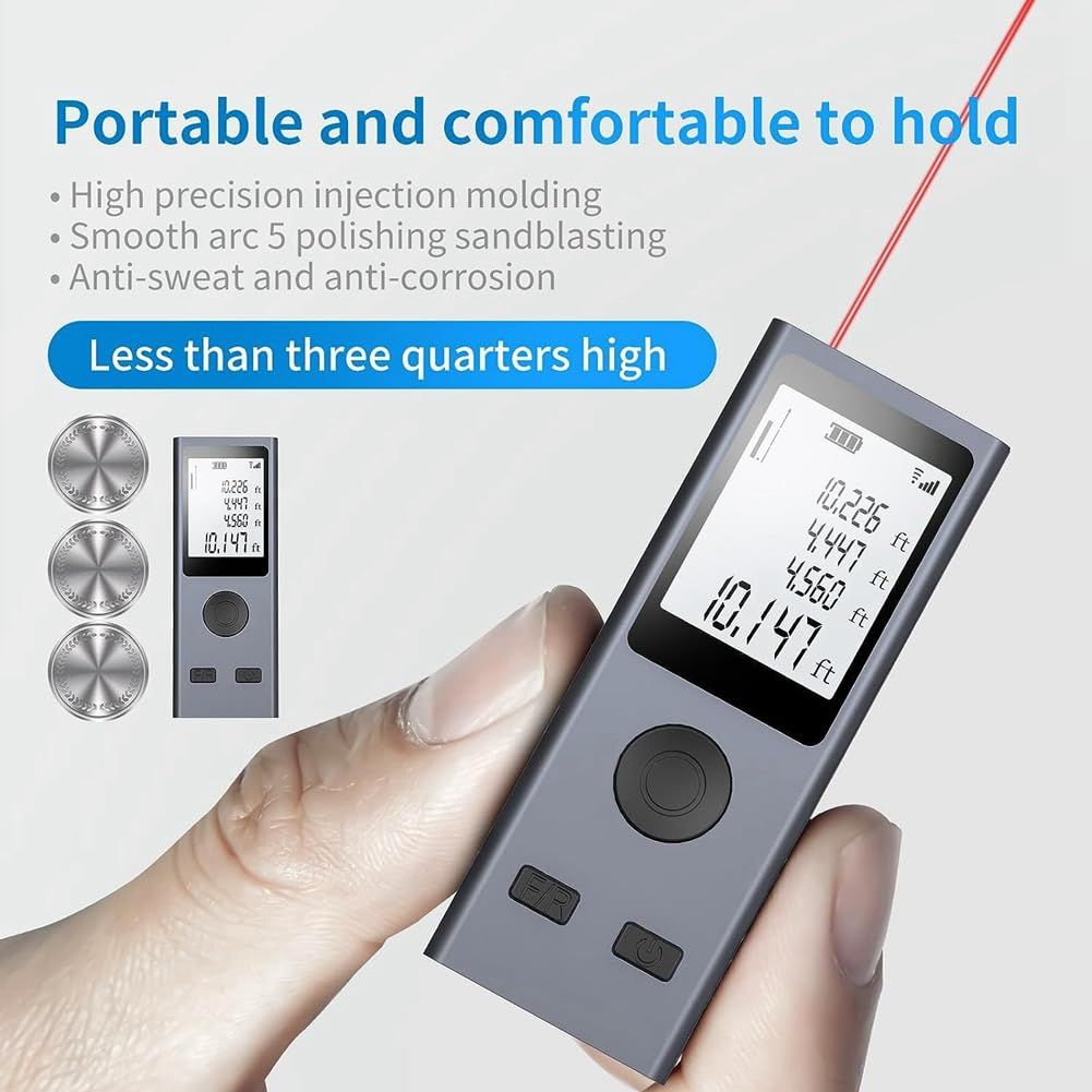 Mini Distance Measurement Tool, 98.42Ft/30M, ±2mm Accuracy, M/in/Ft Unit Switching, Distance/Area Durable Easy to Use