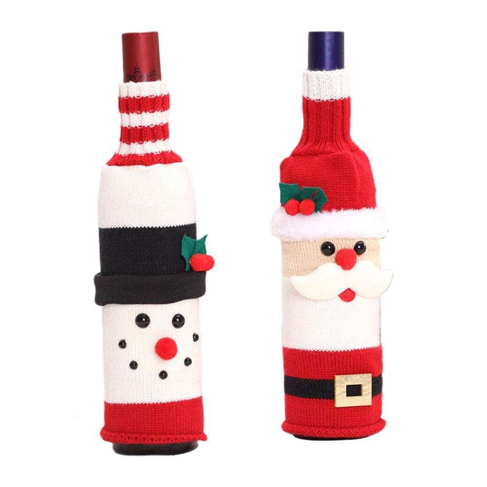Christmas Wine Bottle Cover,Santa Claus Wine Bottle Toppers Handmade Wine Bottle Sweater Christmas Wine Bottle Decoration(2pcs)