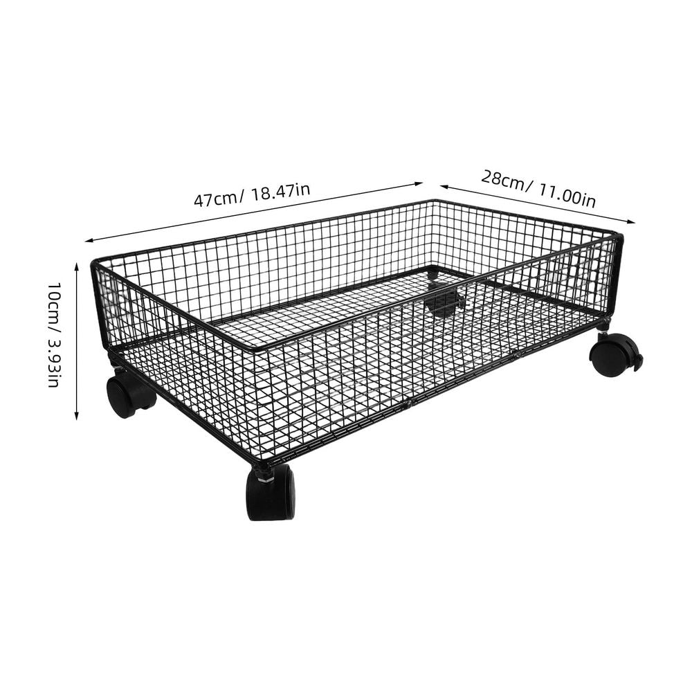 Storage for Under Bed Black Metal Rolling Container with Stackable Multilayer Design